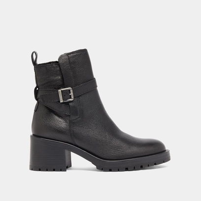 Round-toe buckle boots black
