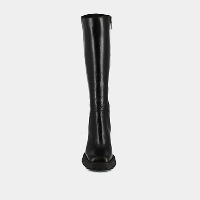 High boots with notched soles and square toes in black leather | GENE