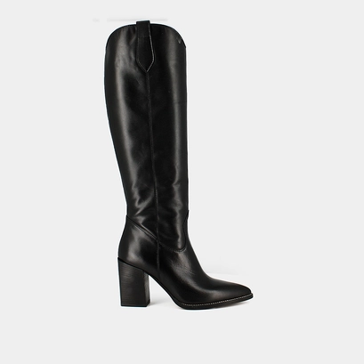 Pointed boots with heels in black leather | paprika