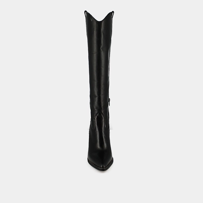 Pointed boots with heels in black leather | paprika