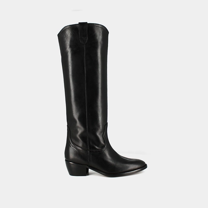 High boots with oval toes in black leather | manhattan