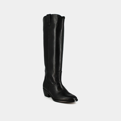 High boots with oval toes in black leather | manhattan