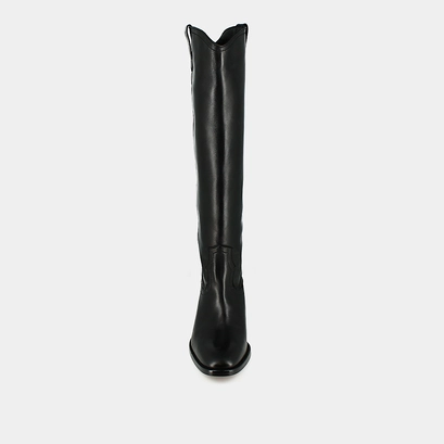 High boots with oval toes in black leather | manhattan