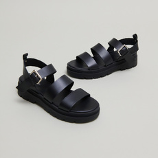 Platform sandals with buckles black