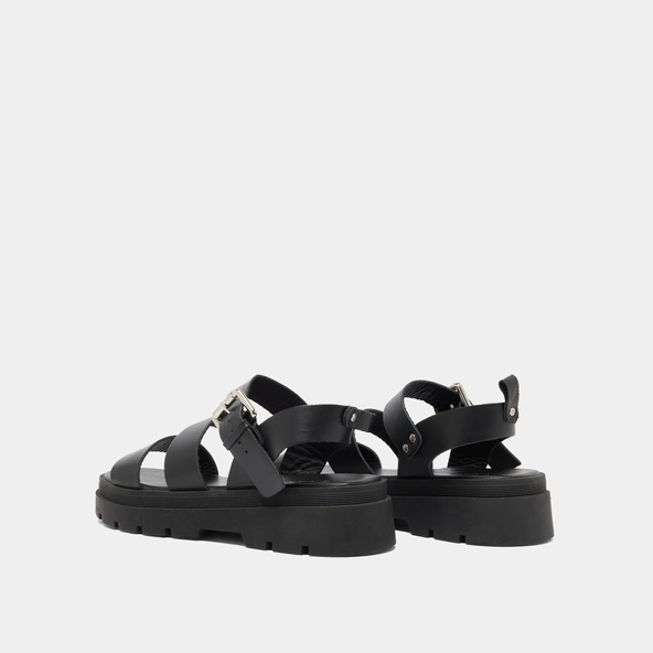 Platform sandals with buckles in black leather | PRIAME