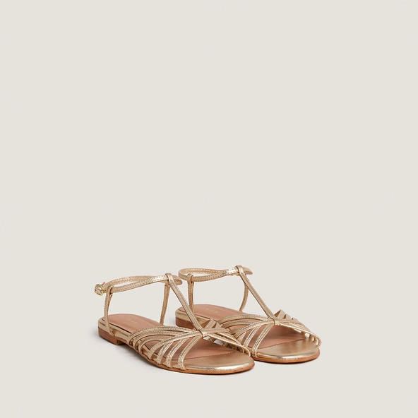 Strapped sandals in gold metallic leather | WALLONIE
