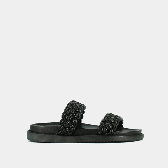 Mules with interlaced straps in black leather | WALTER