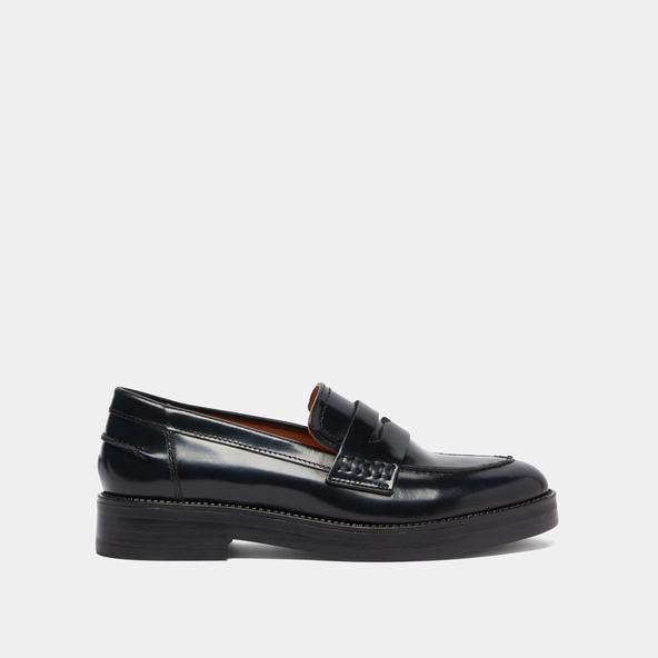 Round-toed loafers in blue patinated leather | MIRNA