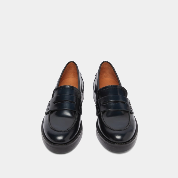 Round-toed loafers in blue patinated leather | MIRNA