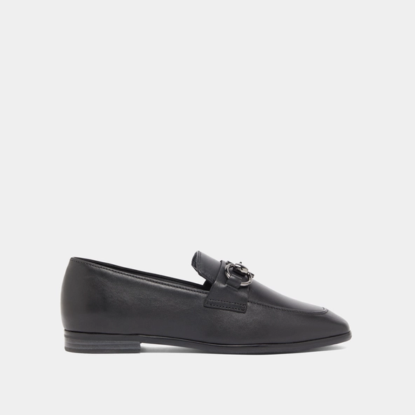 Loafers with square bits and boxes in black leather | AMELLE