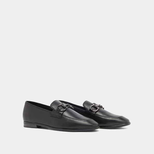 Loafers with square bits and boxes in black leather | AMELLE