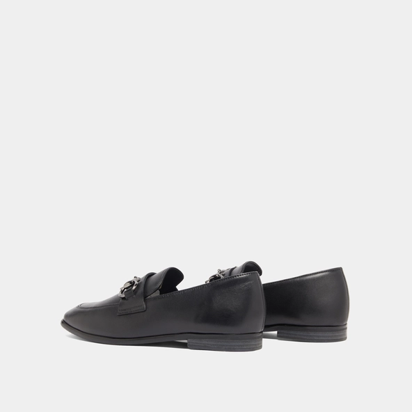 Loafers with square bits and boxes in black leather | AMELLE