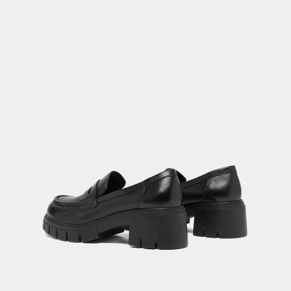 Heeled loafers with notched soles in black leather | ARON