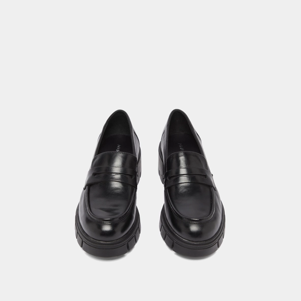 Heeled loafers with notched soles in black leather | ARON