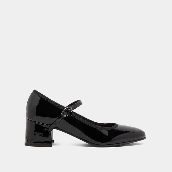 Heeled slippers in black patent leather | DALMATIE