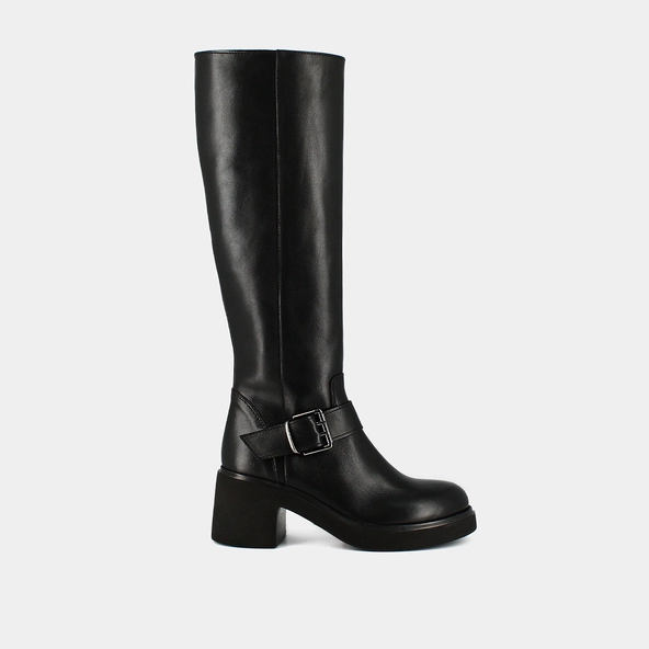 Boots with thick soles and side buckles in black leather | RODEZ