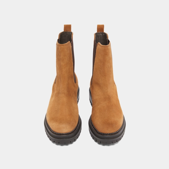 Boots with notched and elastic soles in cognac suede | ADALARD