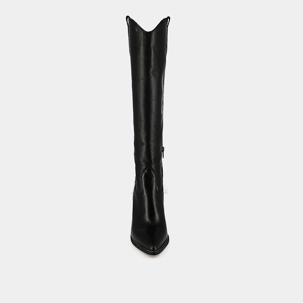 Pointed boots with heels in black leather | PAPRIKA