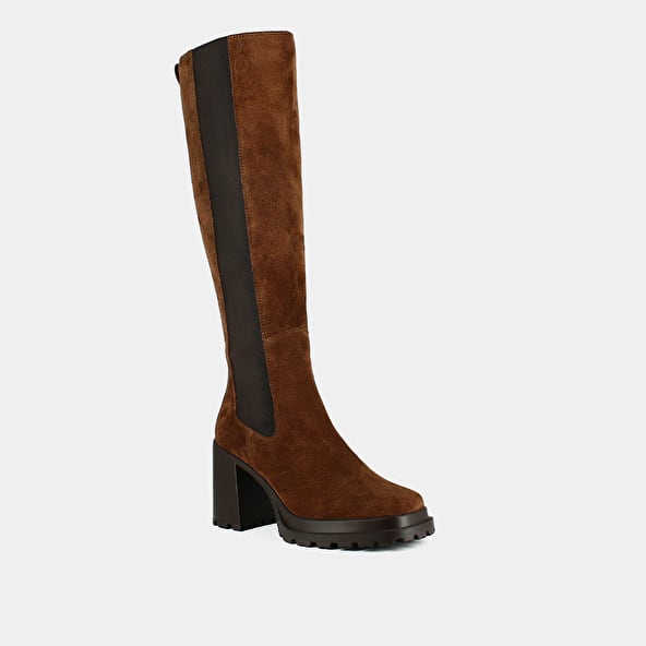High boots with notched soles in cognac crust | Jonak