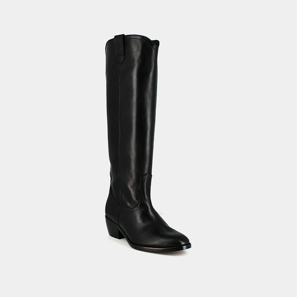 High boots with oval toes in black leather | MANHATTAN