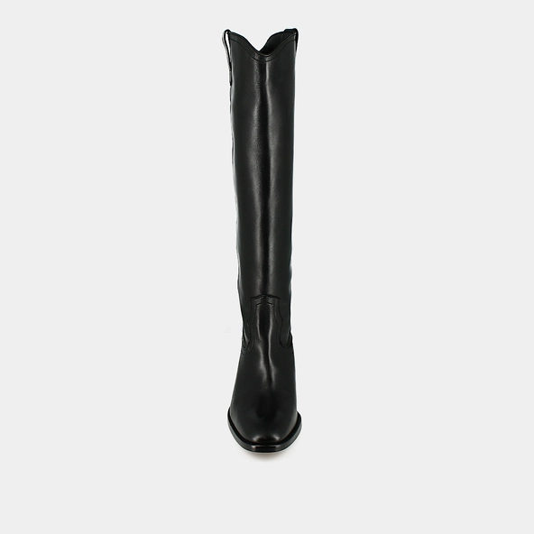 High boots with oval toes in black leather | MANHATTAN