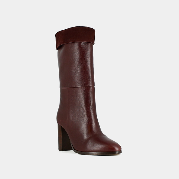 Pointed boots in burgundy leather and velvet | VANNES