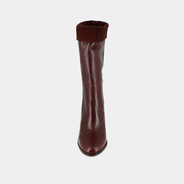 Pointed boots in burgundy leather and velvet | VANNES