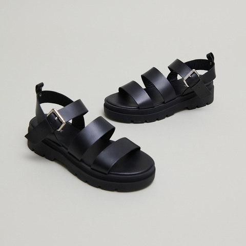 Platform sandals with buckles black