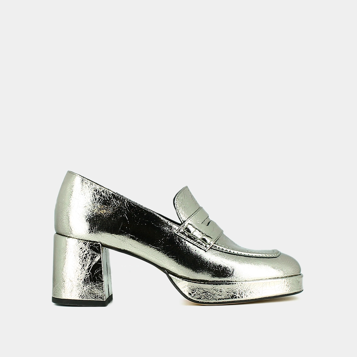 Loafers with platforms in silver leather | VOLTURA
