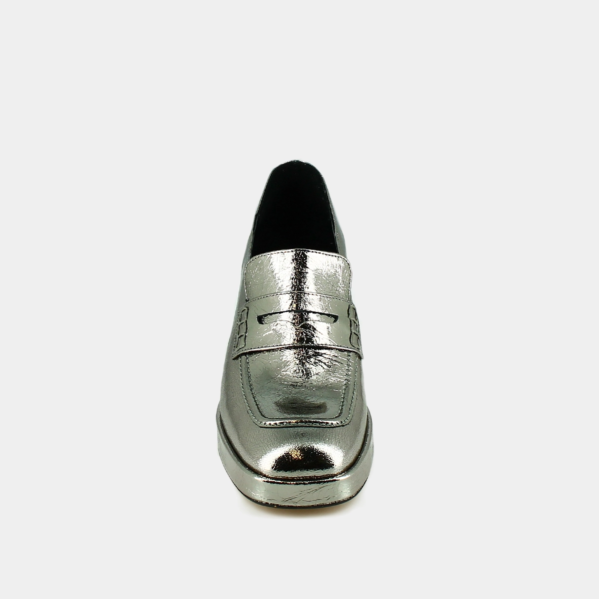 Loafers with platforms in silver leather | VOLTURA