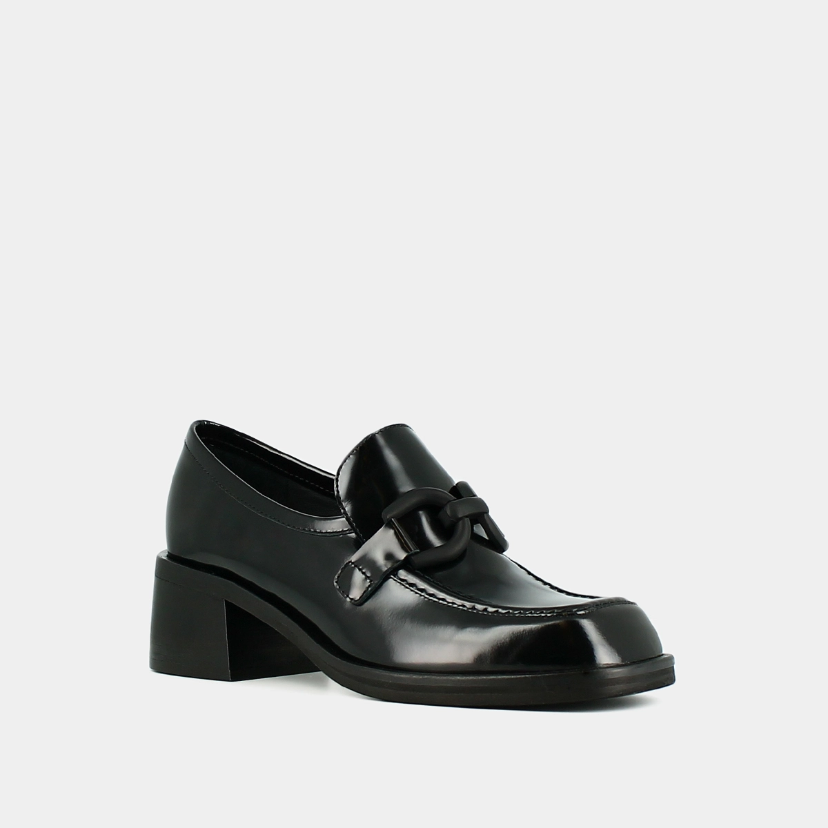 Loafers with heels in black shiny leather | DARKNET