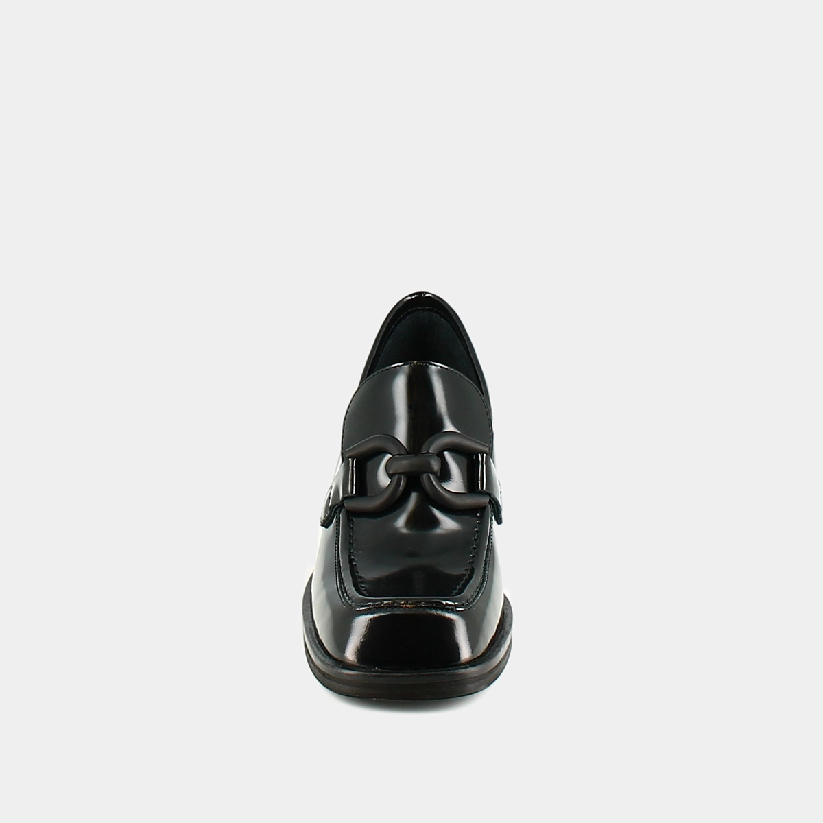 Loafers with heels in black shiny leather | DARKNET