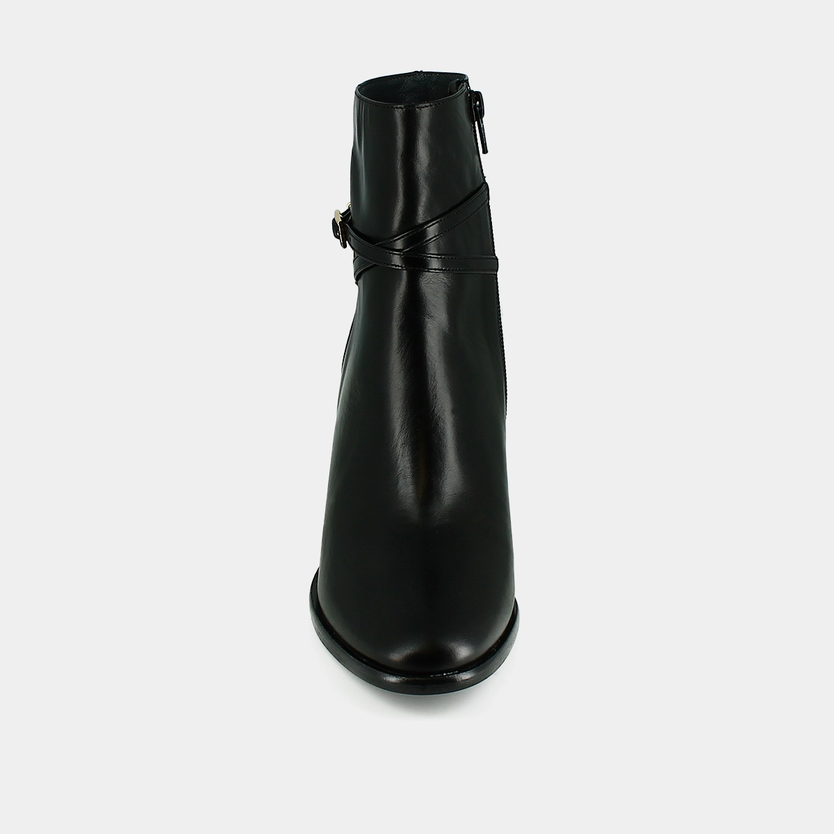 Ankle boots with high heels and gold charms in black leather | DRAME