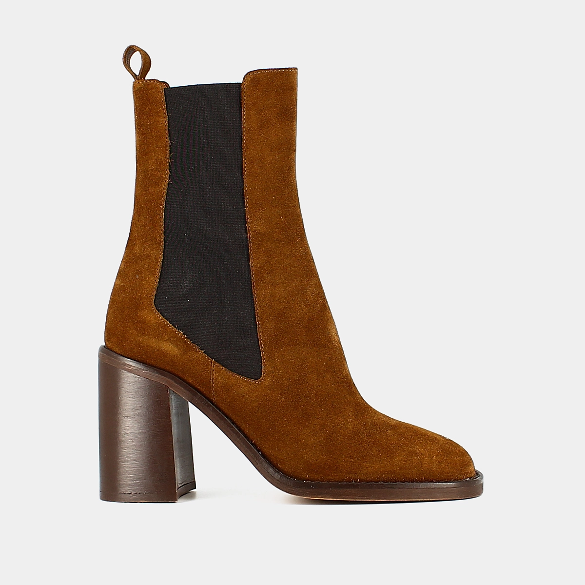 Heeled ankle boots with square toes in brown suede | DALLANT