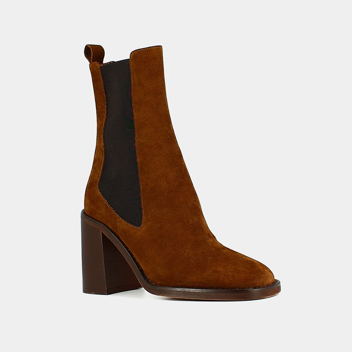 Heeled ankle boots with square toes in brown suede | DALLANT