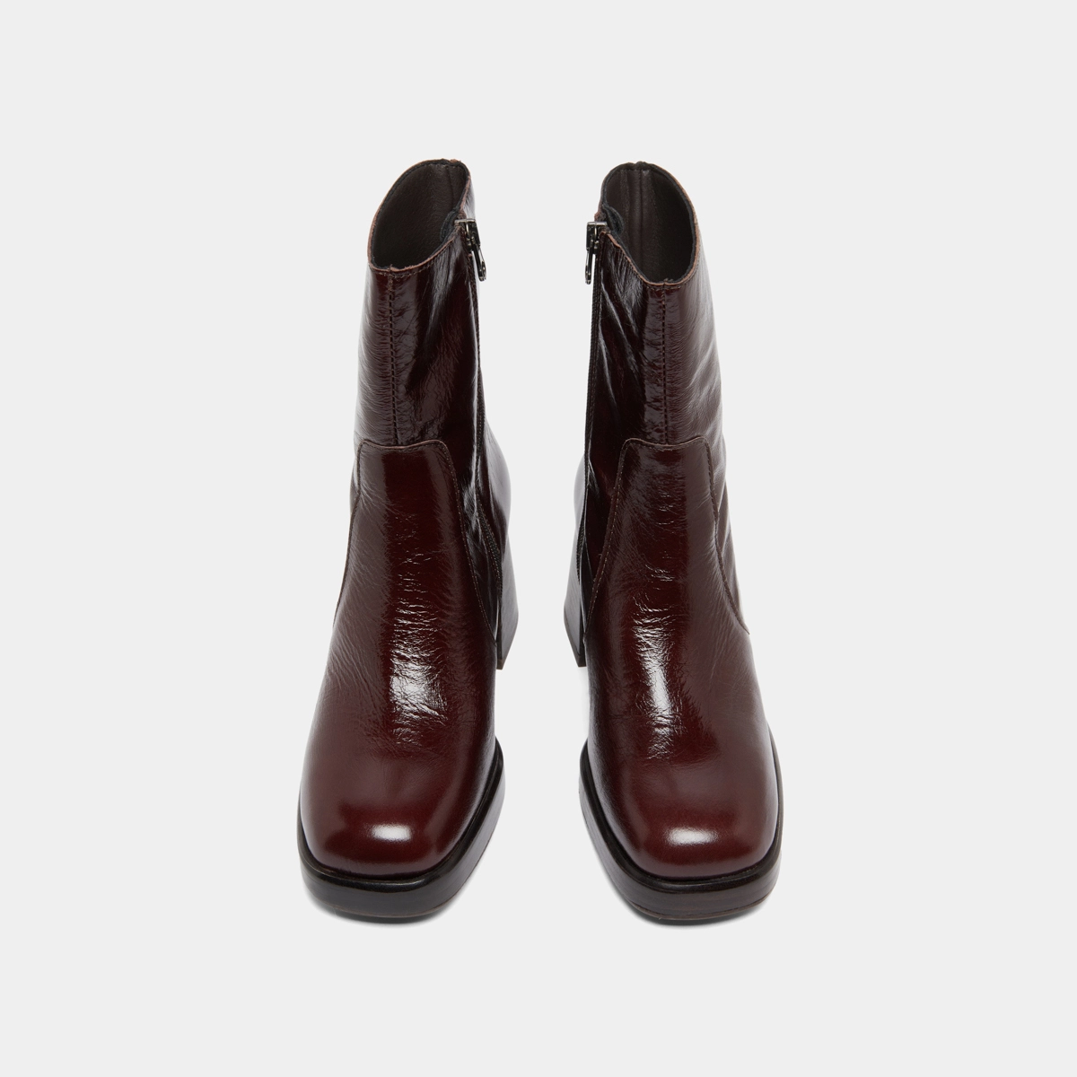 Ankle boots with platforms in dark brown shiny leather | BRIGAND