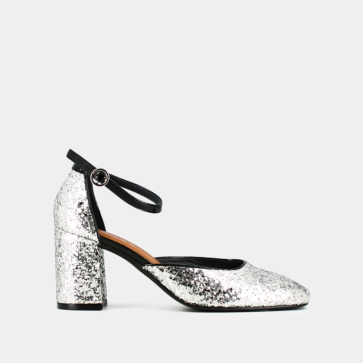 Mary Jane with straps in silver and black glitter and patent | DOUGGIE
