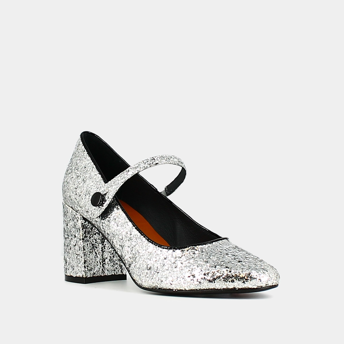 Heeled babies in silver and black glitter and patent | DAFT