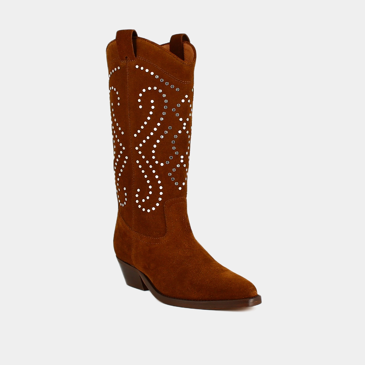 Boots with beveled heels in cognac suede | DYNASTIE