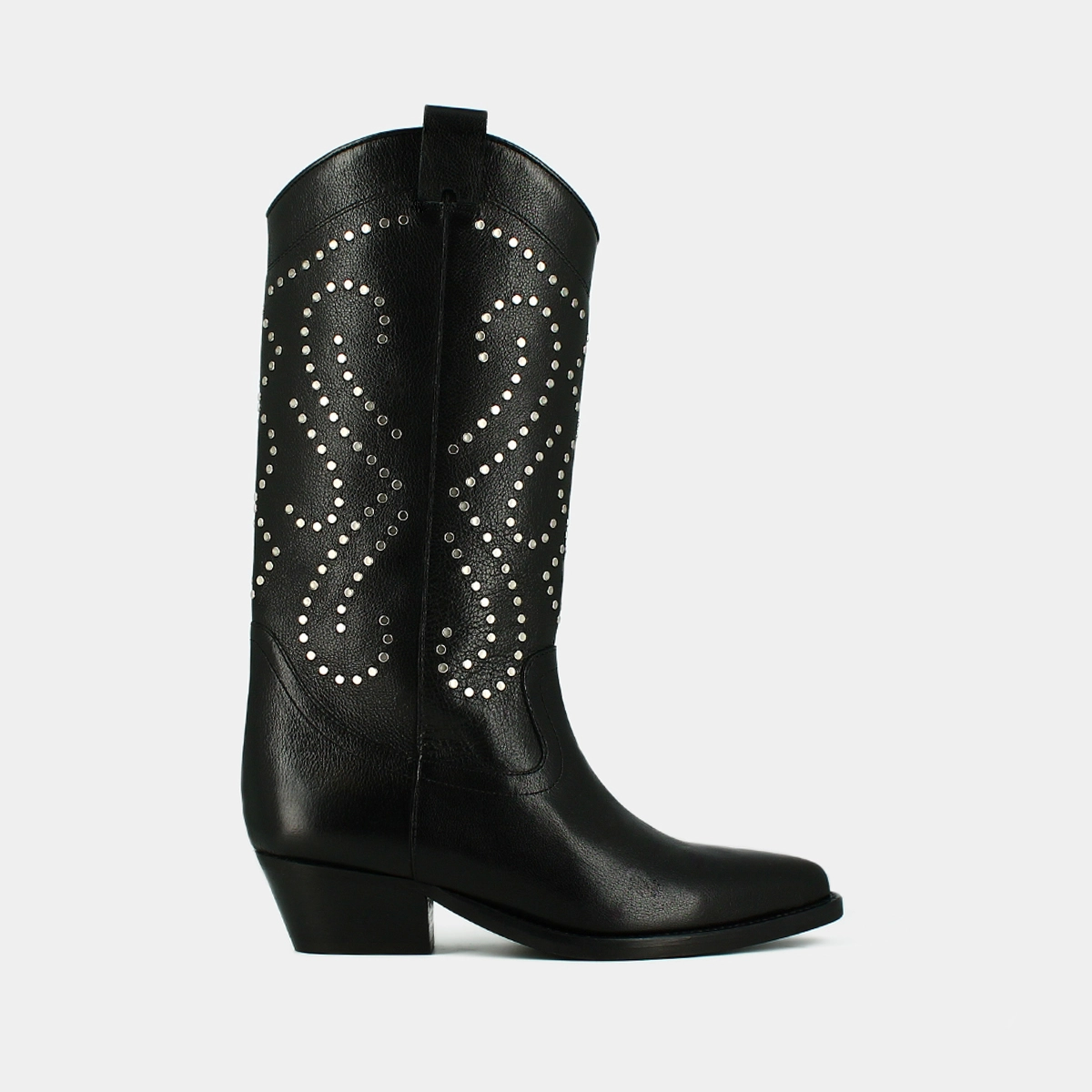 Boots with beveled heels in black leather | DYNASTIE