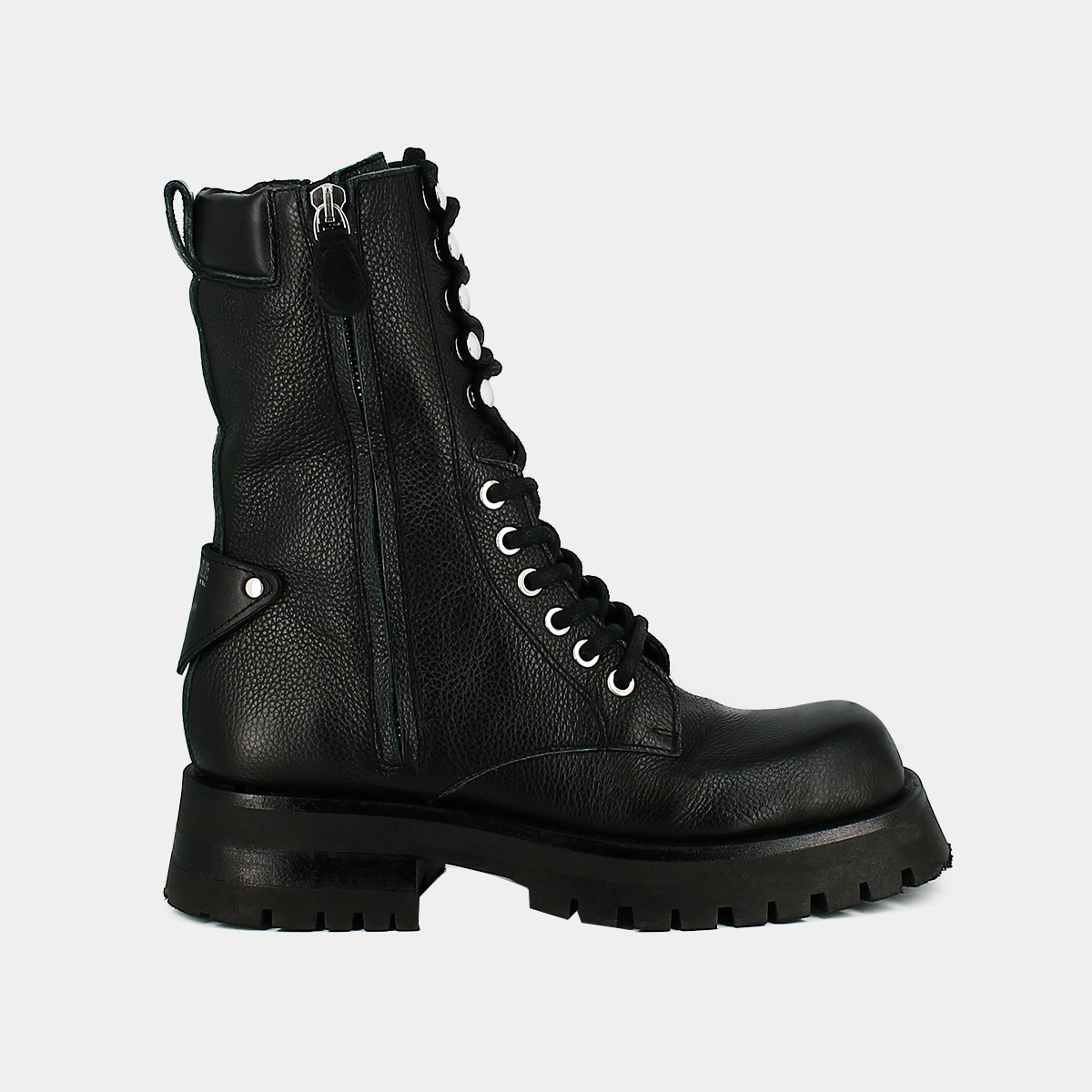 Ranger ankle boots with laces, zips and square toes - Jonak x Schott in black grained leather | BROADWAY