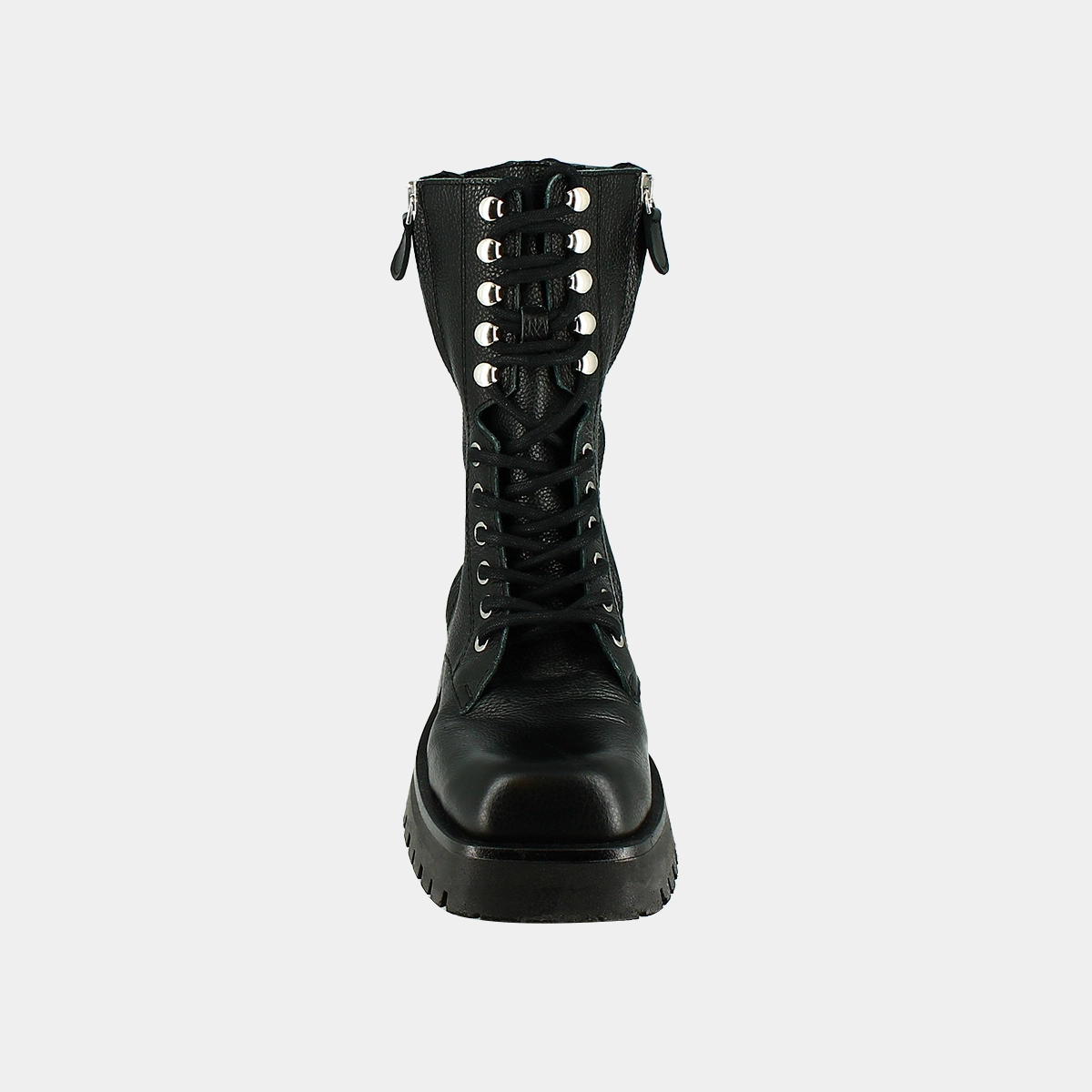 Ranger ankle boots with laces, zips and square toes - Jonak x Schott in black grained leather | BROADWAY