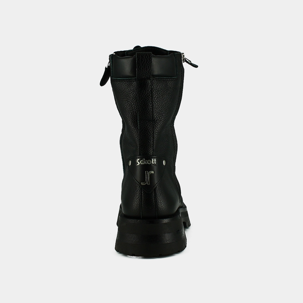 Ranger ankle boots with laces, zips and square toes - Jonak x Schott in black grained leather | BROADWAY