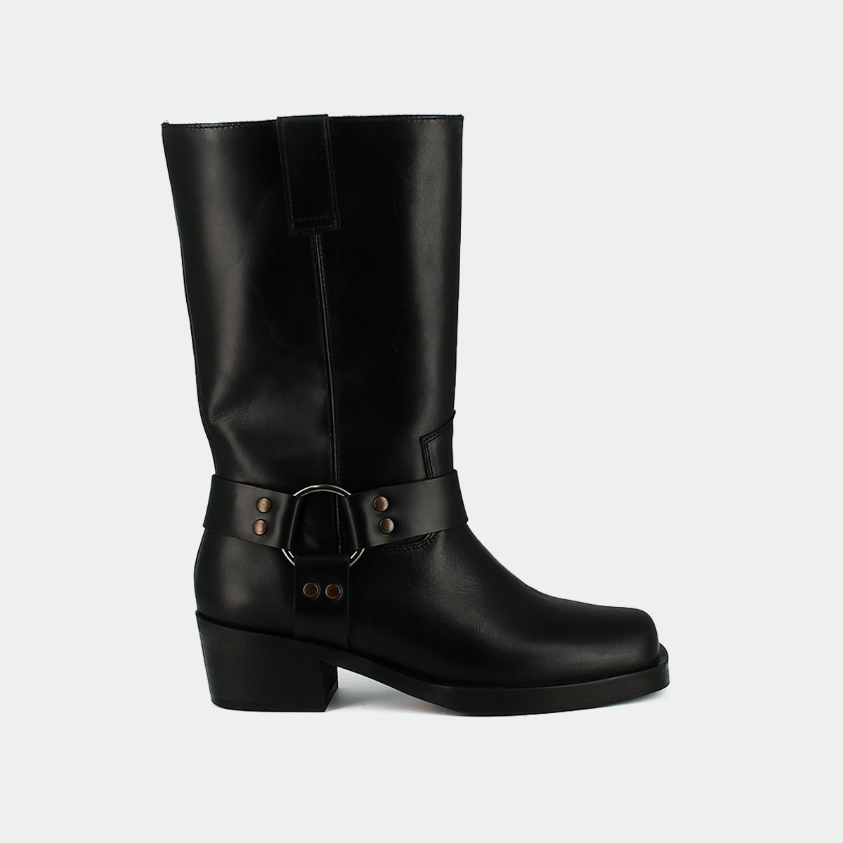 Boots with buckles in black greased leather | BUFFALO