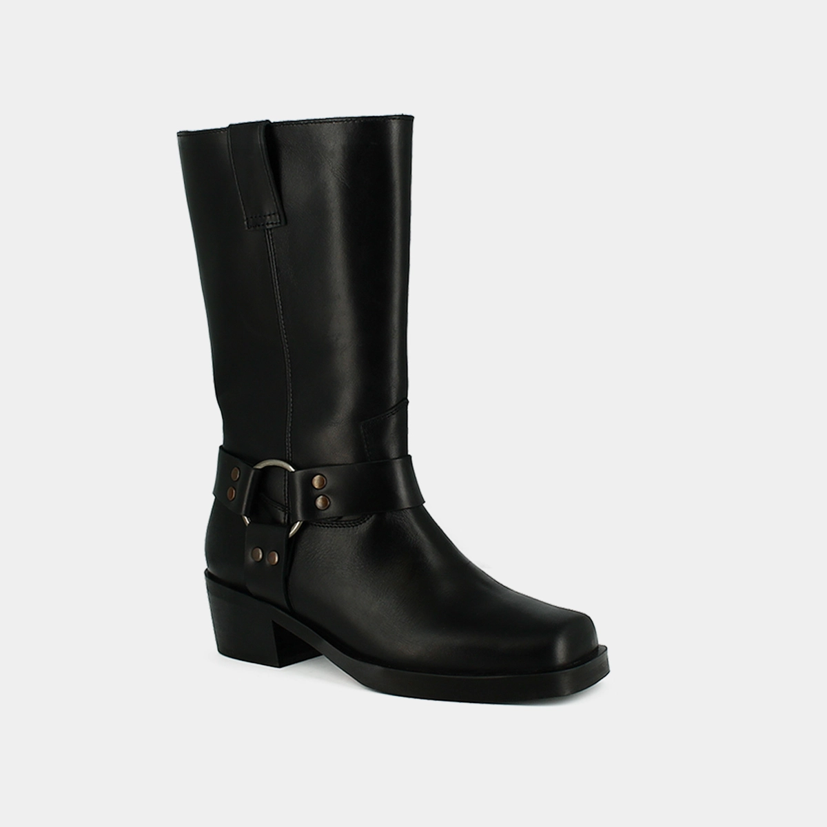 Boots with buckles in black greased leather | BUFFALO