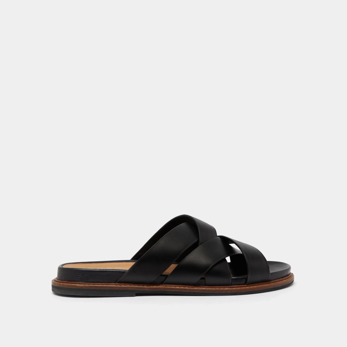 Mules with wide straps in black leather | ALEXANDRE