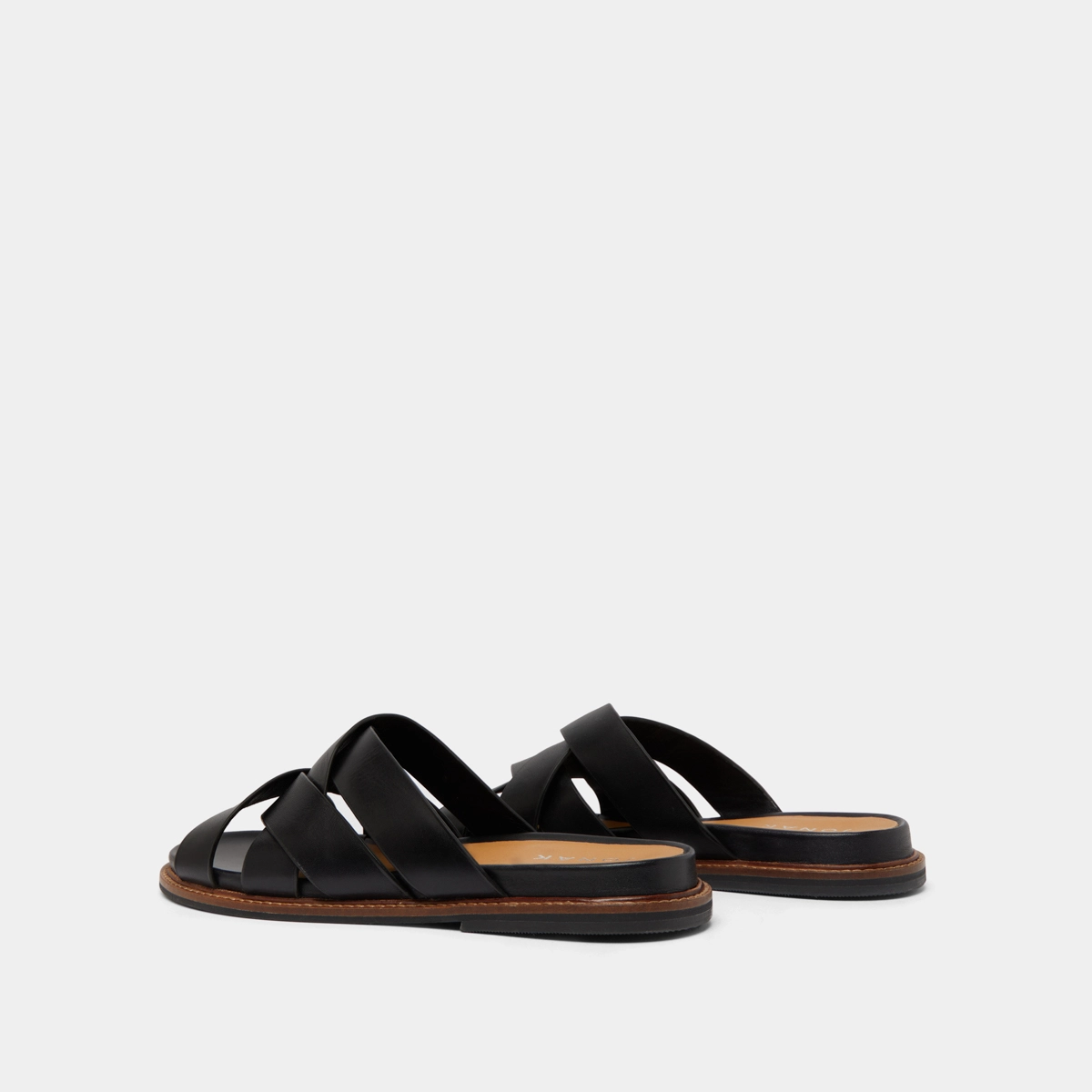 Mules with wide straps in black leather | ALEXANDRE