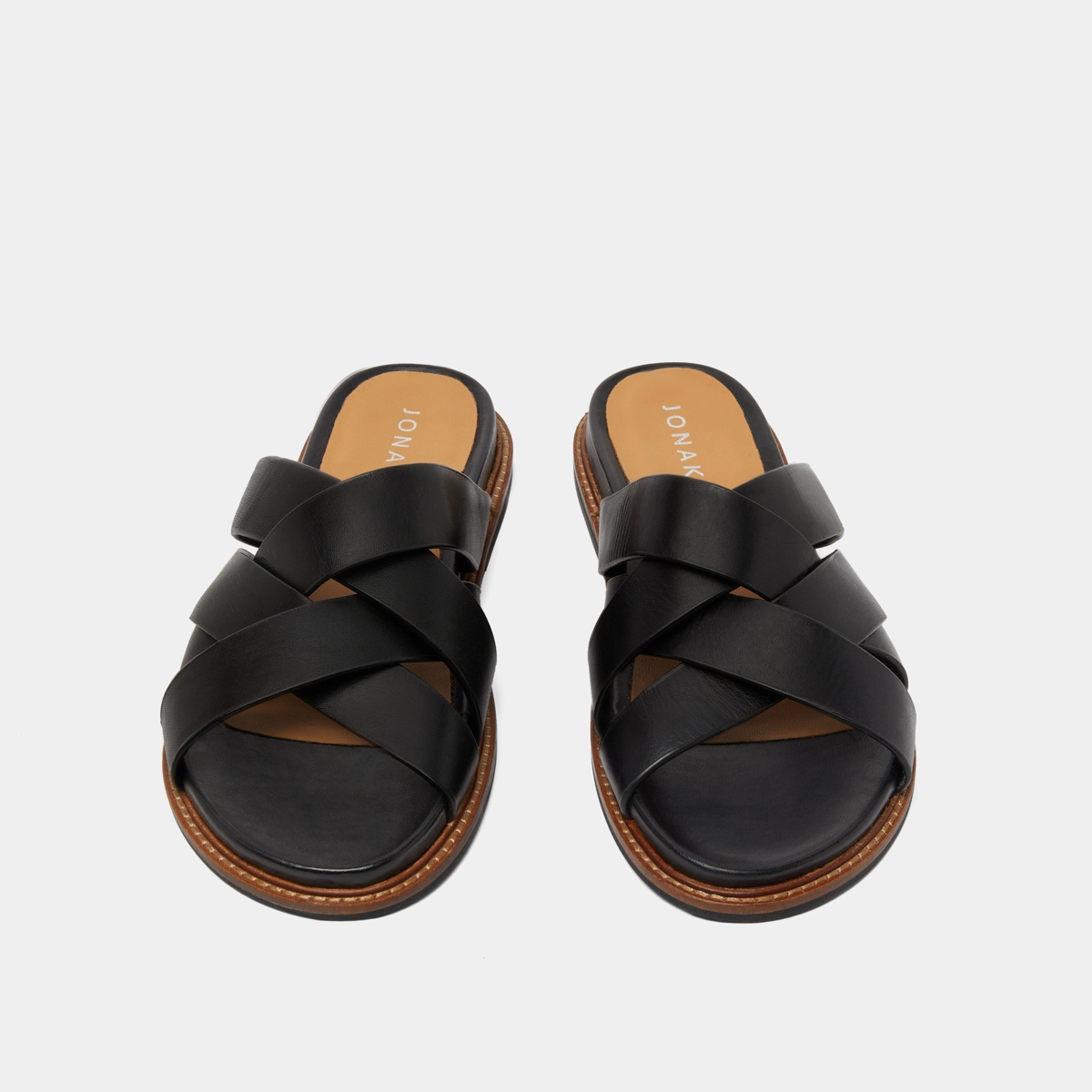 Mules with wide straps in black leather | ALEXANDRE
