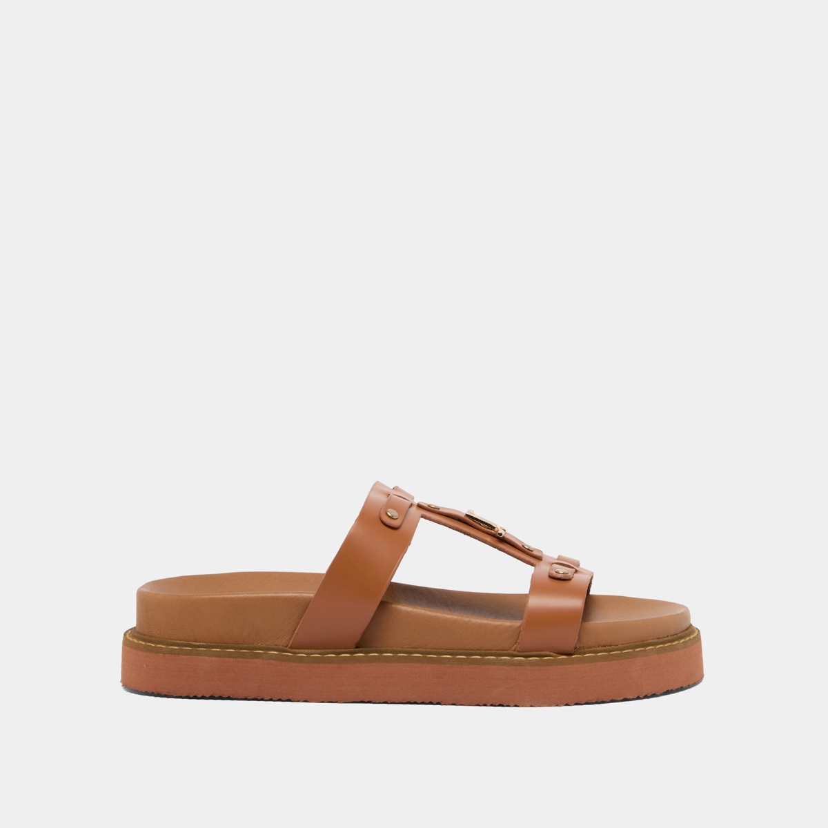 Platform sandals in cognac glazed leather | LUANA