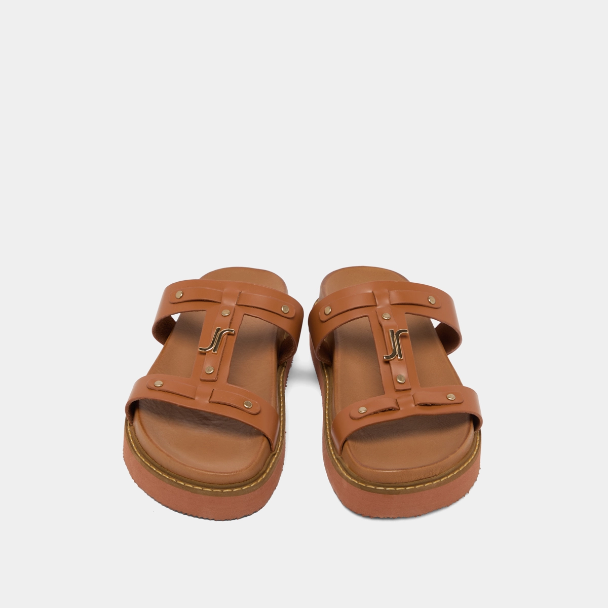 Platform sandals in cognac glazed leather | LUANA